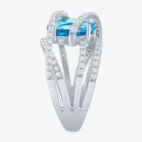 Womens Genuine Blue Topaz & Lab-Created White Sapphires Sterling Silver Cocktail Ring