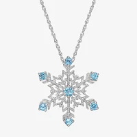 Womens Genuine Blue Topaz Sterling Silver Pendant Necklace