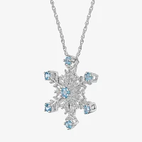 Womens Genuine Blue Topaz Sterling Silver Pendant Necklace