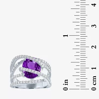 Womens Genuine Purple Amethyst Sterling Silver Cocktail Ring