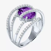 Womens Genuine Purple Amethyst Sterling Silver Cocktail Ring