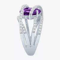 Womens Genuine Purple Amethyst Sterling Silver Cocktail Ring
