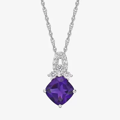 Womens Genuine Purple Amethyst Sterling Silver 18 Inch Pendant Necklace