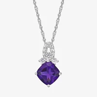 Womens Genuine Purple Amethyst Sterling Silver Pendant Necklace