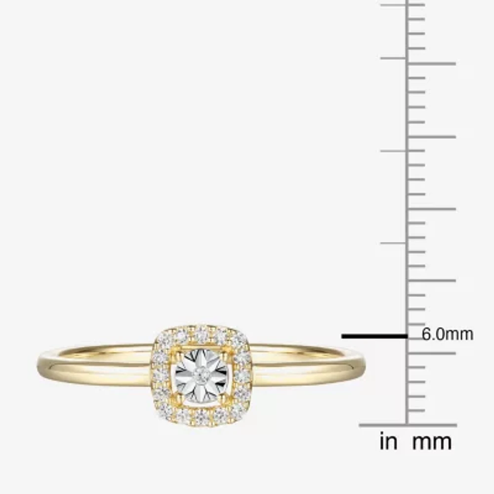 Womens 1/4 CT. T.W. Natural White Diamond 10K Gold Cushion Halo Cocktail Ring