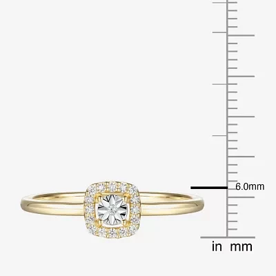 Womens 1/4 CT. T.W. Natural White Diamond 10K Gold Cushion Halo Cocktail Ring