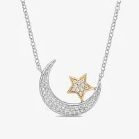 Womens 1/5 CT. Natural White Diamond 10K Two Tone Gold Star Pendant Necklace