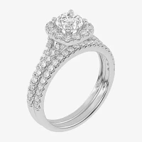 1 CT.T.W. (G / VS2-SI1) Lab-Grown Diamond Cushion Halo Wedding Engagement Ring 10K Gold