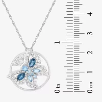 Womens Genuine Blue Topaz Sterling Silver Butterfly Pendant Necklaces