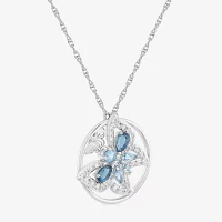 Womens Genuine Blue Topaz Sterling Silver Butterfly Pendant Necklaces