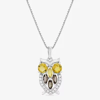 "Owl" Womens Genuine Yellow Citrine Sterling Silver Pendant Necklace