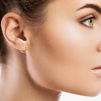 Black Cubic Zirconia 14K Gold 13.5mm Round Hoop Earrings