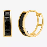 Black Cubic Zirconia 14K Gold 13.5mm Round Hoop Earrings