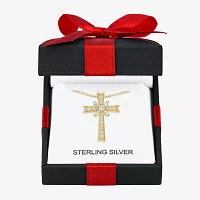 Yes Womens Lab Created White Sapphire 14K Gold Over Silver Cross Pendant Necklaces