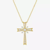 Yes Womens Lab Created White Sapphire 14K Gold Over Silver Cross Pendant Necklaces
