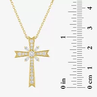 Yes Womens Lab Created White Sapphire 14K Gold Over Silver Cross Pendant Necklaces