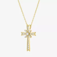 Yes Womens Lab Created White Sapphire 14K Gold Over Silver Cross Pendant Necklaces