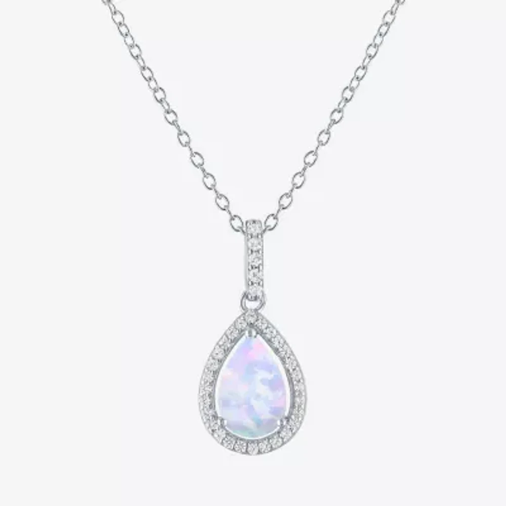 Yes Womens Lab Created White Opal Sterling Silver Pear 18 Inch Pendant Necklace