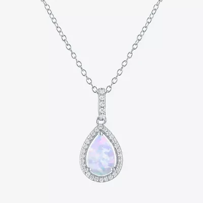 Yes Womens Lab Created White Opal Sterling Silver Pear 18 Inch Pendant Necklace