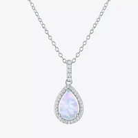 Yes Womens Lab Created White Opal Sterling Silver Pear 18 Inch Pendant Necklace