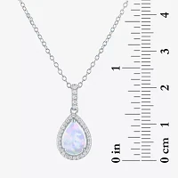 Yes Womens Lab Created White Opal Sterling Silver Pear 18 Inch Pendant Necklace