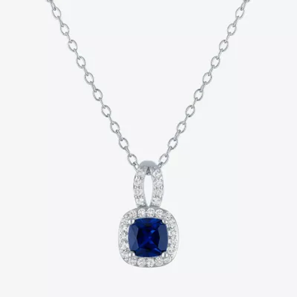 Yes Womens Lab Created Blue Sapphire Sterling Silver Cushion Pendant Necklaces