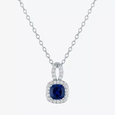 Yes Womens Lab Created Blue Sapphire Sterling Silver Cushion Pendant Necklaces