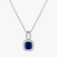 Yes Womens Lab Created Blue Sapphire Sterling Silver Cushion Pendant Necklaces