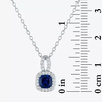 Yes Womens Lab Created Blue Sapphire Sterling Silver Cushion Pendant Necklaces