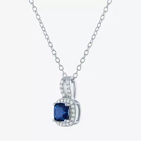 Yes Womens Lab Created Blue Sapphire Sterling Silver Cushion Pendant Necklaces