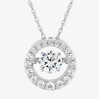 DiamonArt® Dancing Cubic Zirconia Sterling Silver Circle Pendant Necklace