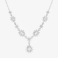 DiamonArt® Cubic Zirconia Sterling Silver Cluster Drop Necklace