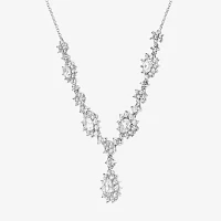 DiamonArt® Cubic Zirconia Sterling Silver Cluster Drop Necklace