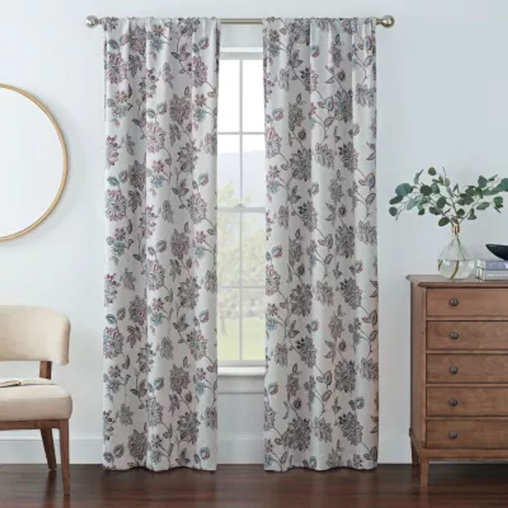 Eclipse Kerry Jacobean Energy Saving Blackout Rod Pocket Set of 2 Curtain Panel