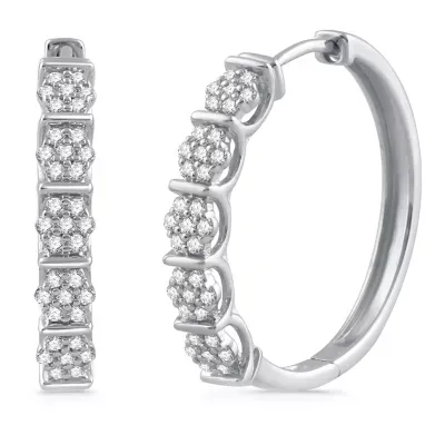 1/ CT. T.W. Natural White Diamond 10K Gold 23.1mm Hoop Earrings