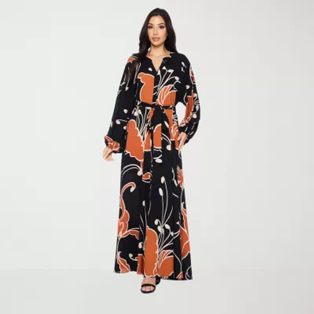 Premier Amour Womens Long Sleeve Floral Maxi Dress