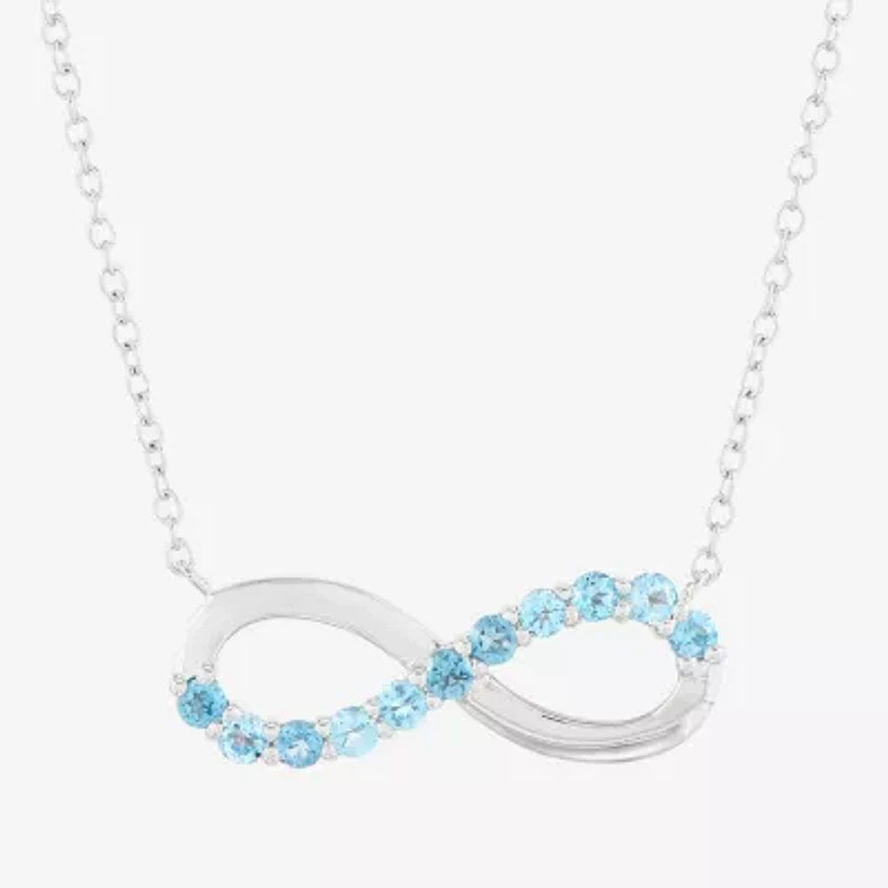 Womens Genuine Blue Topaz Sterling Silver Infinity Pendant Necklace