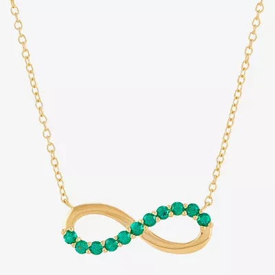 Womens Lab Created Green Emerald 14K Gold Over Silver Infinity Pendant Necklace