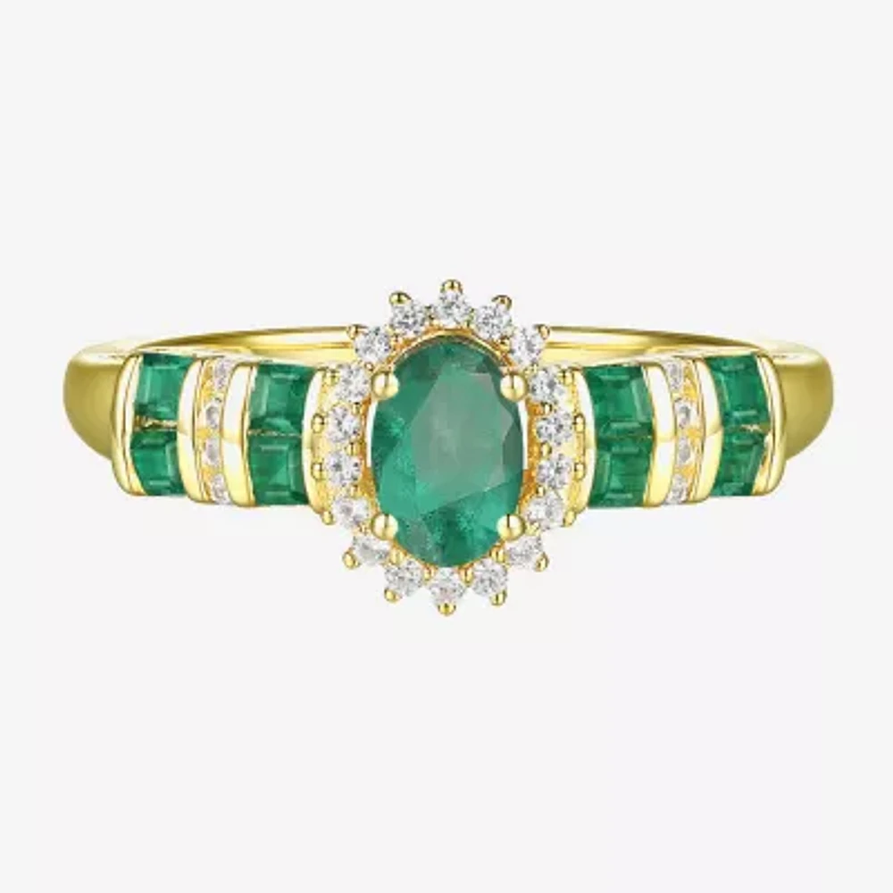 Womens 1/10 CT. T.W. Diamond & Genuine Green Emerald 10K Gold Oval Cocktail Ring