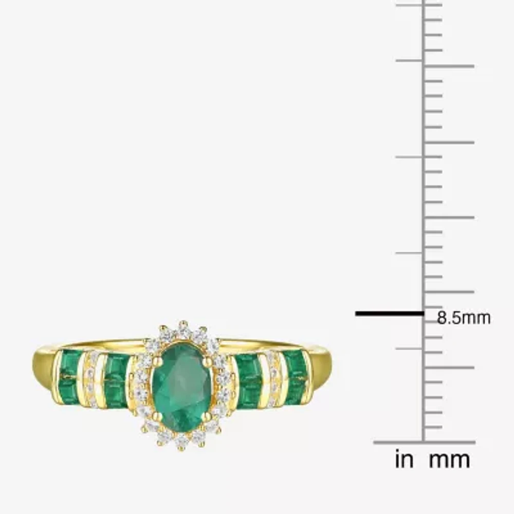 Womens 1/10 CT. T.W. Diamond & Genuine Green Emerald 10K Gold Oval Cocktail Ring