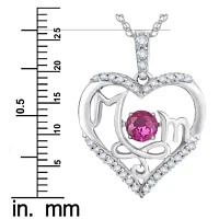 Love in Motion™ Lab-Created Pink and White Sapphire Sterling Silver Mom Pendant 