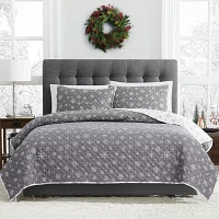 Brooklyn Loom Grey Snowflake 3-pc. Reversible Quilt Set