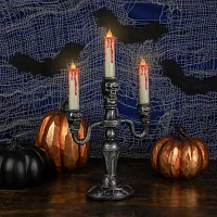 13.75'' Antique Silver Skull Trio Halloween Candelabra