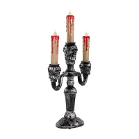 13.75'' Antique Silver Skull Trio Halloween Candelabra