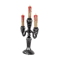 13.75'' Antique Silver Skull Trio Halloween Candelabra