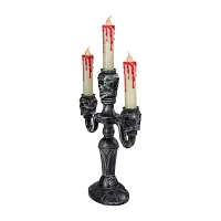 13.75'' Antique Silver Skull Trio Halloween Candelabra