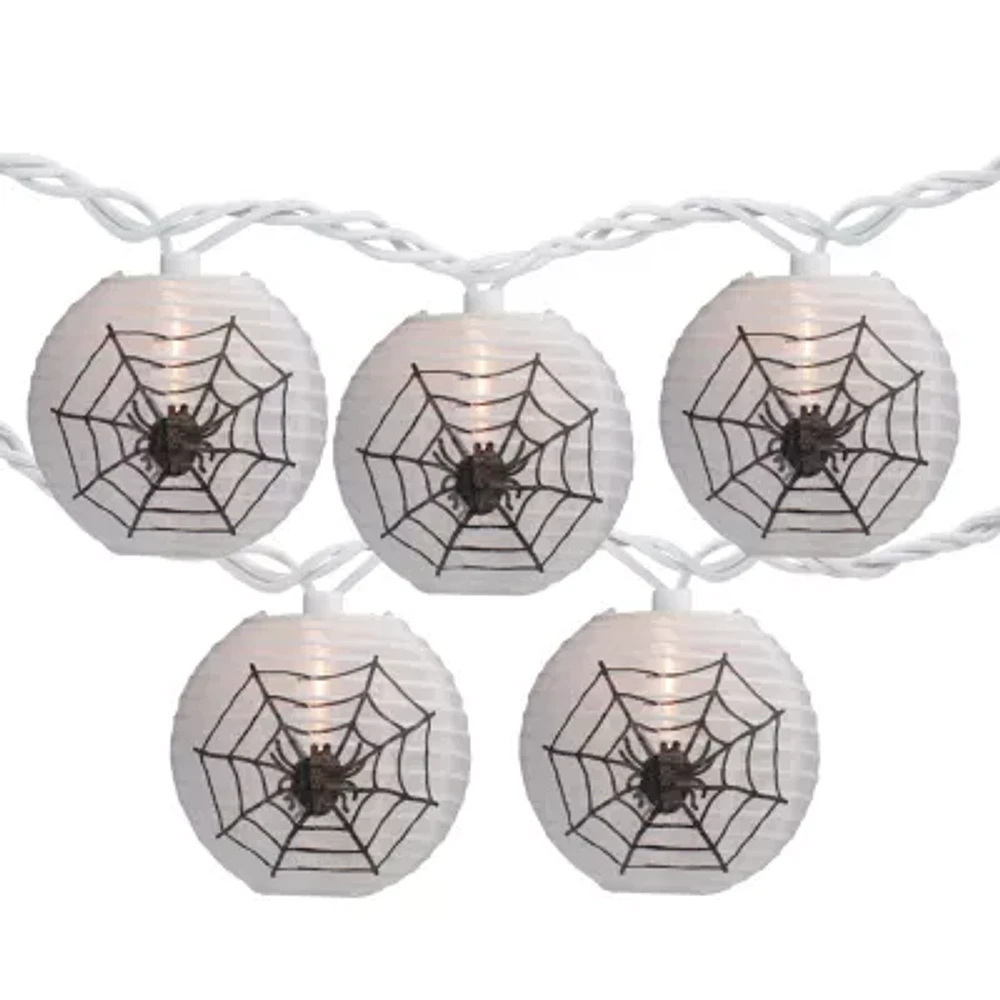 10-Count Black Spider in Web Paper Lantern Halloween Lights  8.5ft White Wire