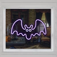 15'' Purple LED Lighted Neon Style Purple Bat Halloween Window Silhouette