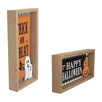 Set of 2 Happy Halloween Wooden Shadow Box Plaques