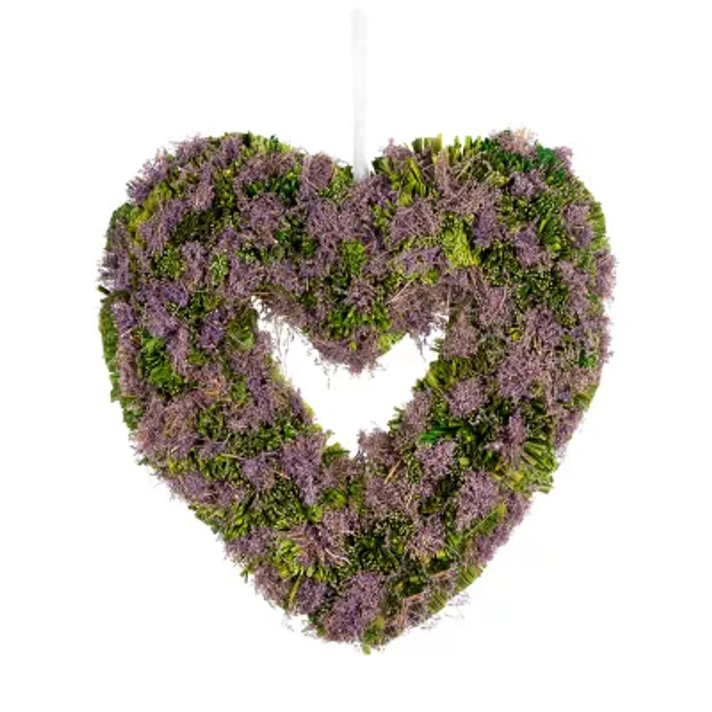 Northlight 14.5in Purple Moss And Green Twig Valentine'S Day Heart Wreath